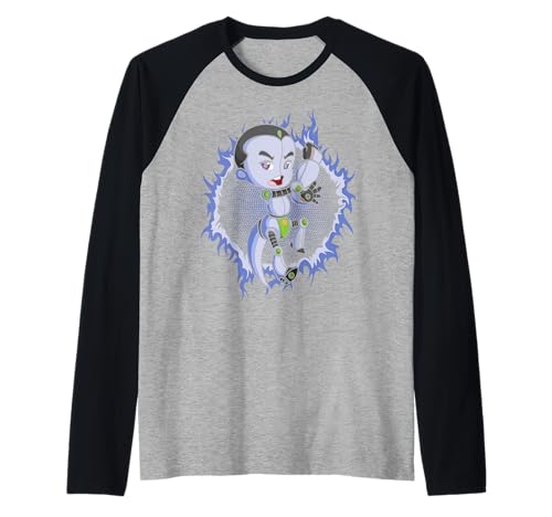 The Robot Boy With Halftone Background Raglan von Cool robot boy with halftone fire