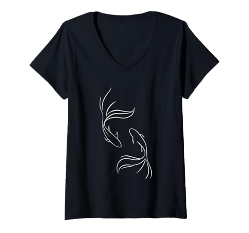 Damen Minimalistisches Fisch-Design. Yin der Flosse T-Shirt mit V-Ausschnitt von Cool stylish abstract designs