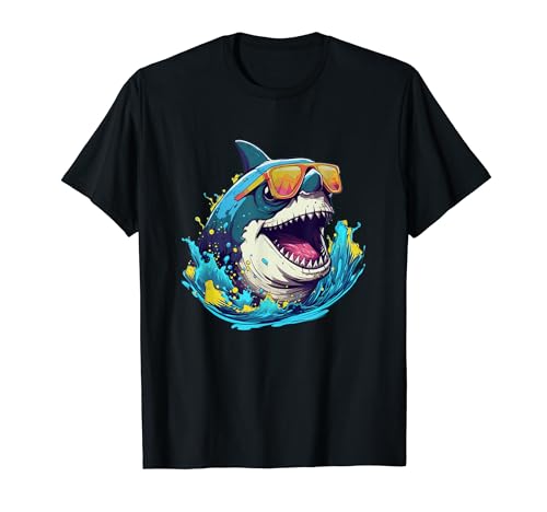 Lustiger großer lächelnder Hai mit Sonnenbrille für Jungen und Mädchen T-Shirt von Cool sunglasses shark