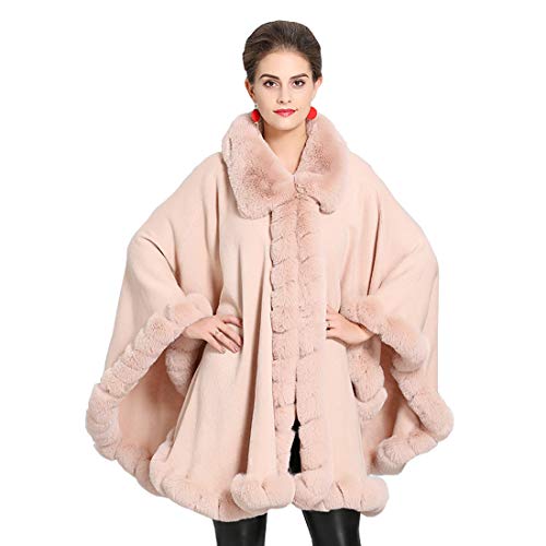 Cool&D Damen Poncho Cape Winter Umhang Strickjacken mit Kunstfell Kragen Kunstpelz Stolen(Rosa,Einheitsgröße) von Cool&D