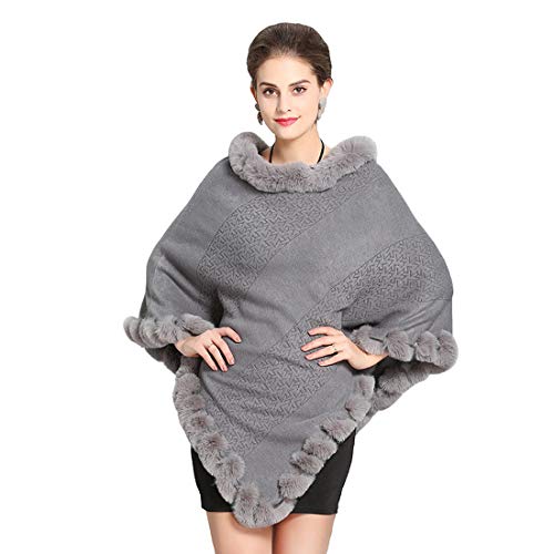 Cool&D Damen Poncho Cape Winter Umhang Strickjacken mit Kunstfell Kragen Kunstpelz Stolen von Cool&D