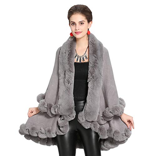 Cool&D Damen Poncho Cape Winter Umhang Strickjacken mit Kunstfell Kragen Kunstpelz Stolen von Cool&D