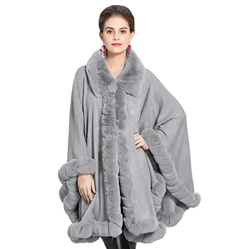 Cool&D Damen Poncho Cape Winter Umhang Strickjacken mit Kunstfell Kragen Kunstpelz Stolen von Cool&D