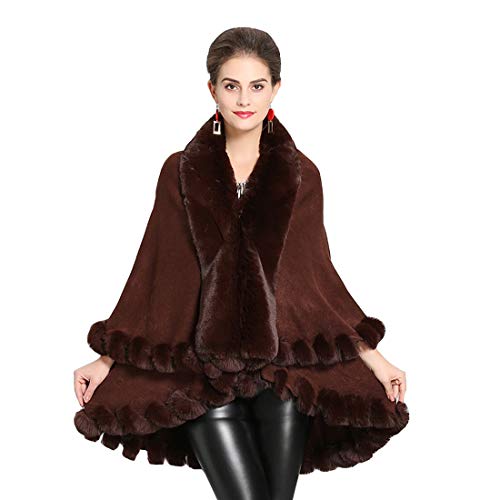 Cool&D Damen Poncho Cape Winter Umhang Strickjacken mit Kunstfell Kragen Kunstpelz Stolen von Cool&D