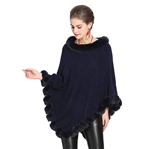 Cool&D Damen Poncho Cape Winter Umhang Strickjacken mit Kunstfell Kragen Kunstpelz Stolen von Cool&D