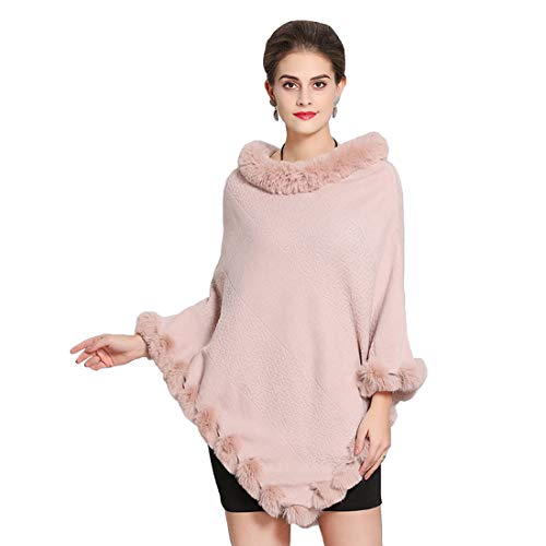 Cool&D Damen Poncho Cape Winter Umhang Strickjacken mit Kunstfell Kragen Kunstpelz Stolen von Cool&D