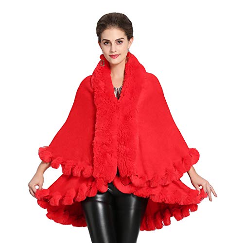 Cool&D Damen Poncho Cape Winter Umhang Strickjacken mit Kunstfell Kragen Kunstpelz Stolen von Cool&D