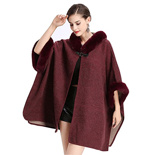 Cool&D Damen Poncho Cape Winter Umhang Tweed Jacken mit Kunstfell Kragen Kunstpelz Stolen von Cool&D