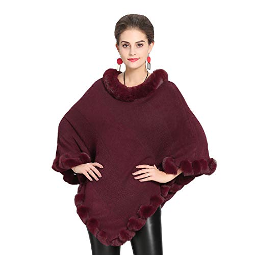 Cool&D Damen Poncho Cape Winter Umhang Strickjacken mit Kunstfell Kragen Kunstpelz Stolen von Cool&D