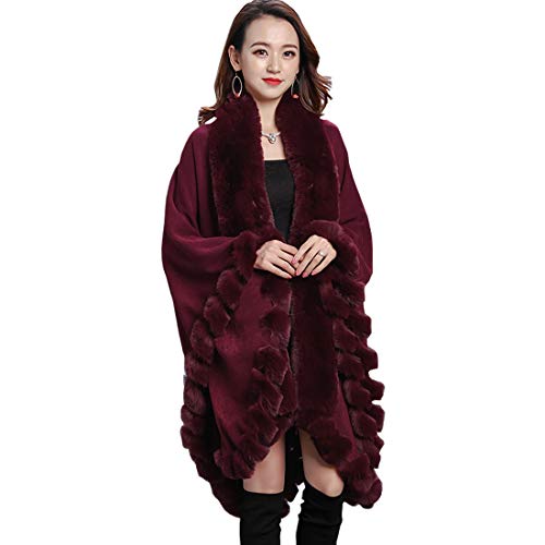 Cool&D Damen Poncho Cape Winter Umhang Strickjacken mit Kunstfell Kragen Kunstpelz Stolen von Cool&D