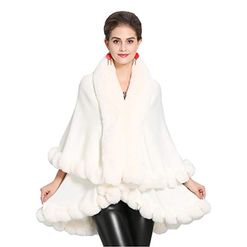 Cool&D Damen Poncho Cape Winter Umhang Strickjacken mit Kunstfell Kragen Kunstpelz Stolen von Cool&D