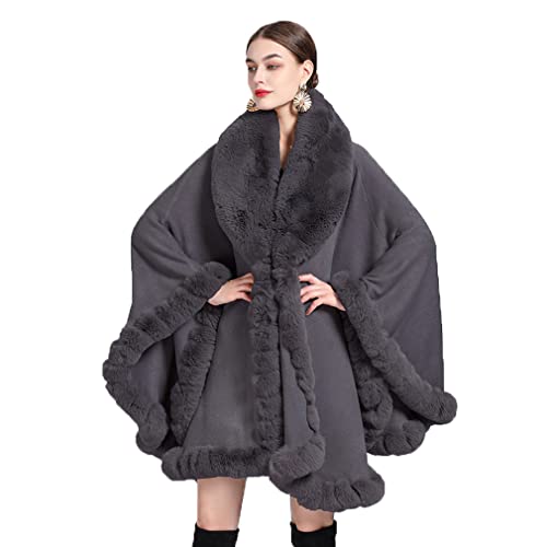 Cool&D Damen Poncho Cape Winter Umhang Strickjacken mit Kunstfell Kragen von Cool&D