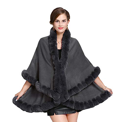 Cool&D Damen Poncho Cape Winter Umhang Strickjacken mit Kunstfell Kragen von Cool&D