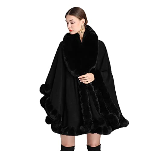 Cool&D Damen Poncho Cape Winter Umhang Strickjacken mit Kunstfell Kragen von Cool&D