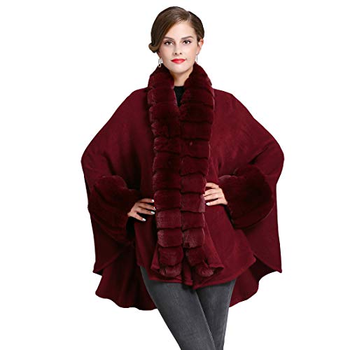 Cool&D Damen Poncho Cape Winter Umhang Strickjacken mit Kunstfell Kragen von Cool&D