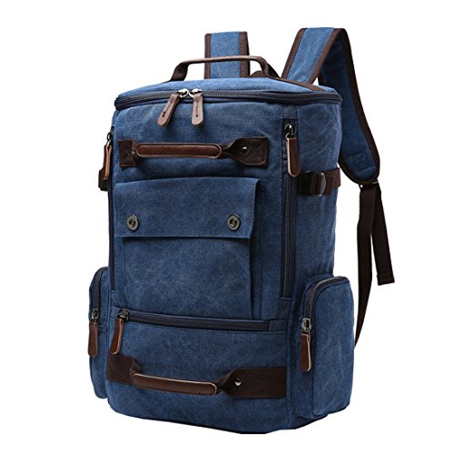 Cool&D Herren Canvas Rucksack Laptop Ruccksack Schultertasche Vintage Canvas Tasche Schulrucksack Freizeit Rucksack mit Laptopfach(Blau) von Cool&D