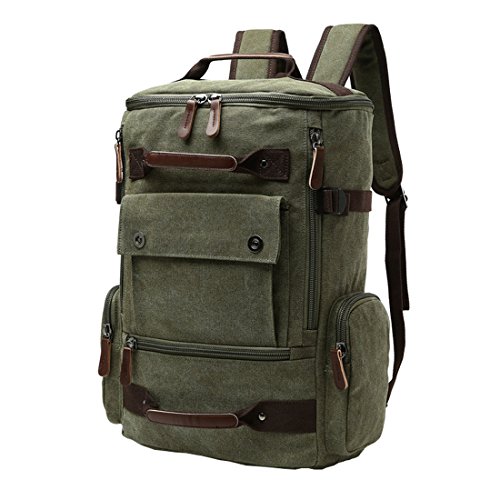 Cool&D Herren Canvas Rucksack Laptop Ruccksack Schultertasche Vintage Canvas Tasche Schulrucksack Freizeit Rucksack mit Laptopfach(Grün) von Cool&D