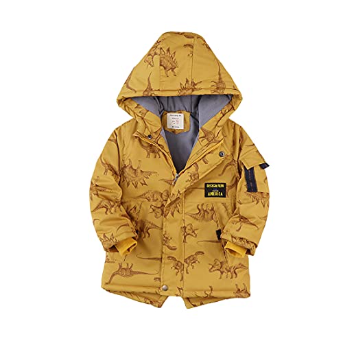Cool&D Jungen Winterjacke Kinder Wintermantel Steppjacke Baumwollgefuetterte Jacke mit Kapuze(Gelb,120-130cm) von Cool&D