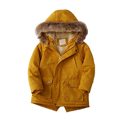 Cool&D Jungen Winterjacke Kinder Wintermantel Steppjacke Baumwollgefuetterte Jacke mit Kapuze(Gelb,150-160cm) von Cool&D