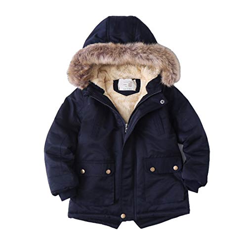 Cool&D Jungen Winterjacke Kinder Wintermantel Steppjacke Baumwollgefuetterte Jacke mit Kapuze(Navy,110-120cm) von Cool&D