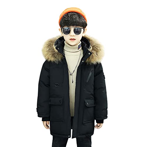 Cool&D Jungen Winterjacke Kinder Wintermantel Steppjacke Baumwollgefuetterte Jacke mit Kapuze(Schwarz,120-130cm) von Cool&D