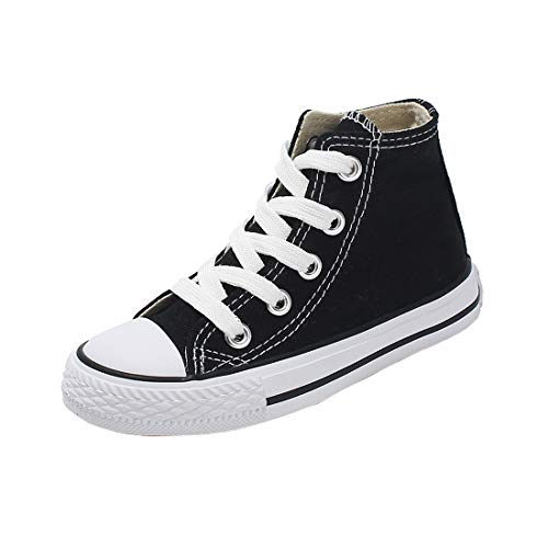 Cool&D Kinder Canvas Sneaker Segeltuchschuhe Unisex Leinwand Sportlich Schuhe High-Top Sportschuhe EU 20 bis 34.5 Schwarz Beige von Cool&D