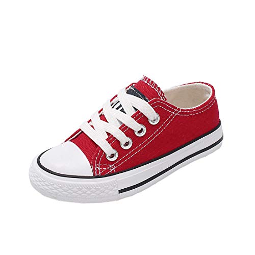 Cool&D Kinder Canvas Sneaker Segeltuchschuhe Unisex Leinwand Sportlich Schuhe Low-Top Sportschuhe(Rot,EU24.5(Etikett25) von Cool&D