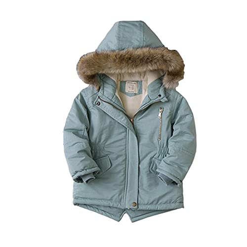 Cool&D Mädchen Winterjacke Kinder Wintermantel Steppjacke Baumwollgefuetterte Jacke mit Kapuze(Grün,120-130cm) von Cool&D