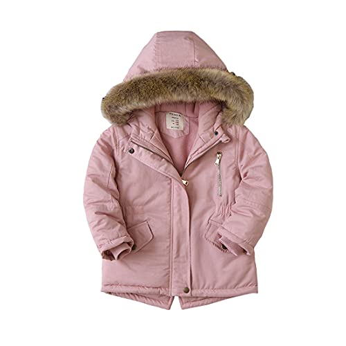 Cool&D Mädchen Winterjacke Kinder Wintermantel Steppjacke Baumwollgefuetterte Jacke mit Kapuze(Rosa,Höhe150cm(Etikett160) von Cool&D