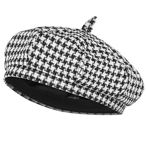 Cool4 Baskenmütze Barrett Mütze Basken Mütze im Hahnentritt Pepita Muster A27 (as3, Numeric, Numeric_56, Schwarz-Weiß) von Cool4