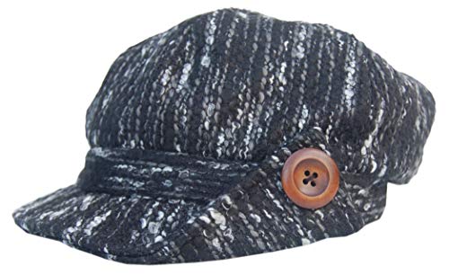 Cool4 Bouclé Ballonmütze Salz Pfeffer Muster Bakerboy Mütze Chemo Cap Visor A07 (Schwarz-Grau-Weiß, S/M (55/56)) von Cool4