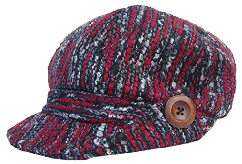 Cool4 Bouclé Ballonmütze Salz Pfeffer Muster Bakerboy Mütze Chemo Cap Visor A07 (Schwarz-Rot-Weiß, M/L (57/58)) von Cool4