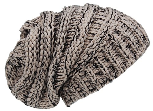 Cool4 Herren Damen Unisex Strickbeanie Slouch Grobstrick Beanie Strickmütze Mütze A20 (Creme-Schwarz meliert) von Cool4