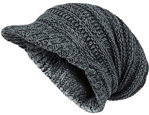 Cool4 Herren Damen Unisex XXL Schirm Strickbeanie Slouch Schirmmütze Beanie Strick Mütze A50 (Grau-Schwarz meliert, One Size (56-60)) von Cool4