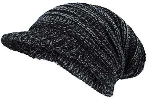 Cool4 Herren Damen Unisex XXL Schirm Strickbeanie Slouch Schirmmütze Beanie Strick Mütze A50 (Schwarz-Grau meliert, One Size (56-60)) von Cool4