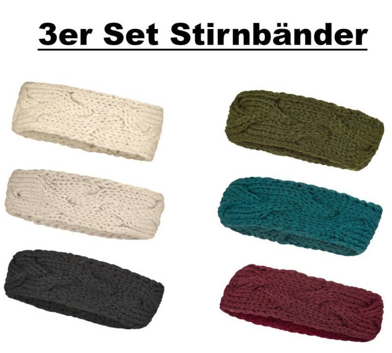 Cool4 Ohrenmütze 3er SET Stirnband Zopfmuster Haarband Ohrenwärmer Grobstrick im Zopfmuster von Cool4