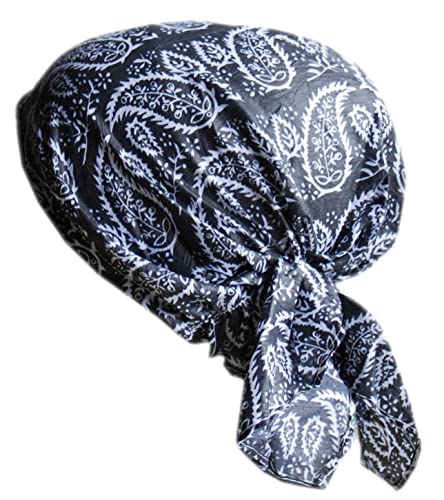 Cool4 Sommer Kopftuch Strand Bandana Meer Beanie Sonne Sonnenschutz Mütze Chemo Cap A04 (Anthrazit mit Paisley Floral Muster) von Cool4