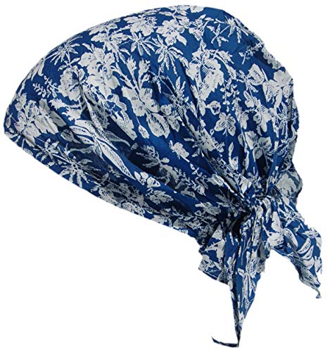 Cool4 Sommer Kopftuch Strand Bandana Meer Beanie Sonne Sonnenschutz Mütze Chemo Cap A04 (Jeansblau weiß geblümt) von Cool4