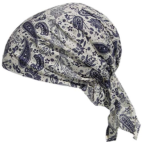 Cool4 Sommer Kopftuch Strand Bandana Meer Beanie Sonne Sonnenschutz Mütze Chemo Cap A04 (Natur mit blauem Paisleymuster) von Cool4