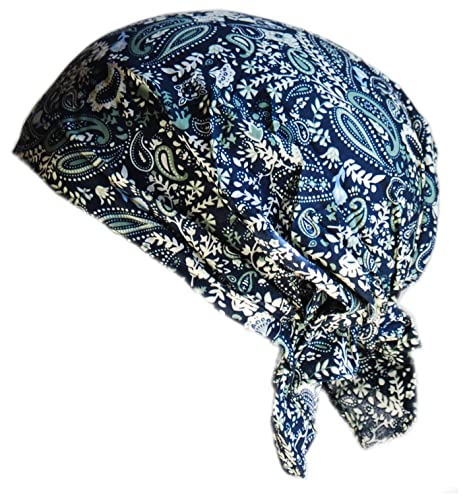 Cool4 Sommer Kopftuch Strand Bandana Meer Beanie Sonne Sonnenschutz Mütze Chemo Cap A04 (Navy mit grün beigem Paisley Floralmuster) von Cool4