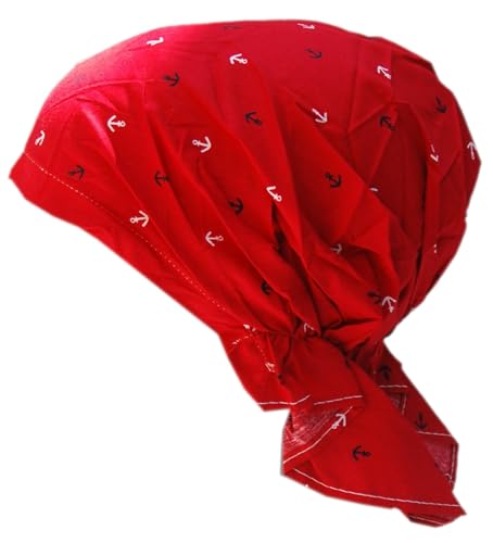 Cool4 Sommer Kopftuch Strand Bandana Meer Beanie Sonne Sonnenschutz Mütze Chemo Cap A04 (Rot maritim Gemustert mit schwarz weißen Ankern) von Cool4
