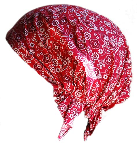 Cool4 Sommer Kopftuch Strand Bandana Meer Beanie Sonne Sonnenschutz Mütze Chemo Cap A04 (Rot mit dezent weißem Paisleymuster) von Cool4