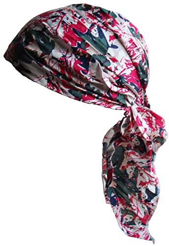 Cool4 Sommer XL Kopftuch Strand Tuch Bandana Beanie Mütze Chemo Cap A02 (Natur abstrakt rot oliv gemustert) von Cool4