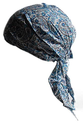 Cool4 Sommer XL Kopftuch Strand Tuch Bandana Beanie Mütze Chemo Cap A02 (Natur mit hellblau blauem Paisleymuster) von Cool4