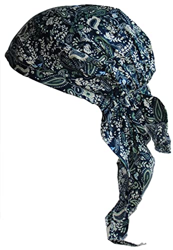 Cool4 Sommer XL Kopftuch Strand Tuch Bandana Beanie Mütze Chemo Cap A02 (Navy mit grün beigem Paisley Floralmuster) von Cool4