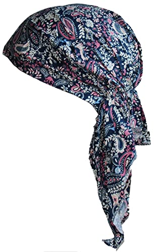 Cool4 Sommer XL Kopftuch Strand Tuch Bandana Beanie Mütze Chemo Cap A02 (Navy mit rosa beigem Paisley Floralmuster) von Cool4