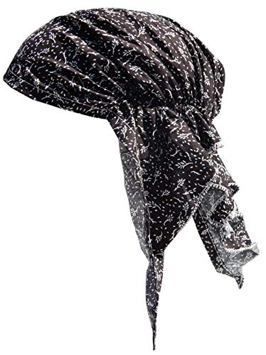 Cool4 Sommer XL Kopftuch Strand Tuch Bandana Beanie Mütze Chemo Cap A02 (Schwarz (Dezent weiß geblümt)) von Cool4