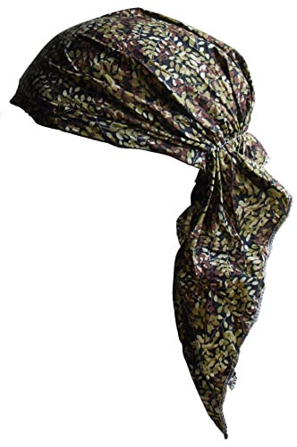 Cool4 Sommer XL Kopftuch Strand Tuch Bandana Beanie Mütze Chemo Cap A02 (Schwarz mit Oliv braunen Floralmuster) von Cool4