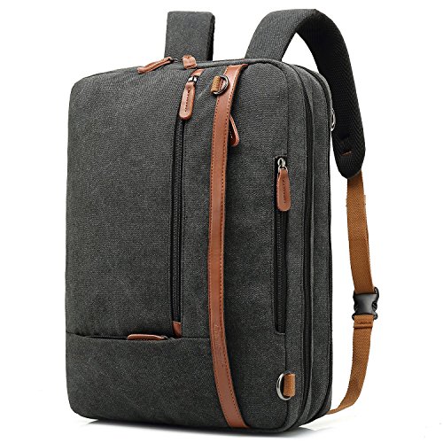 CoolBELL Convertible Laptop-Rucksack 15,6 Zoll Laptop-Rucksack Multifunktions Schultertasche Arbeitstasche Reisetasche Umhängetasche (Canvas Schwarz) von CoolBELL