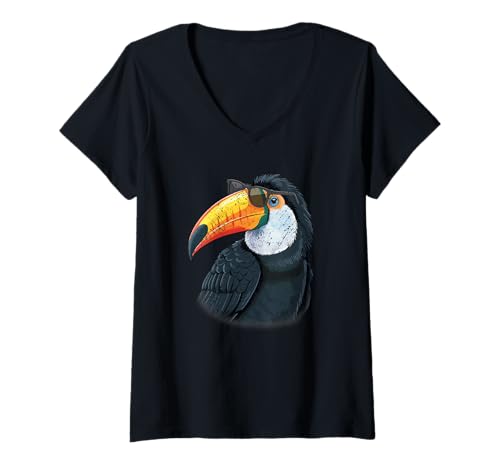 Damen Tukan mit Sonnenbrille Tropical Bird Summer Vibes T-Shirt mit V-Ausschnitt Damen Tukan mit Sonnenbrille Tropical Bird Summer Vibes T-Shirt mit V-Ausschnitt von CoolBeak